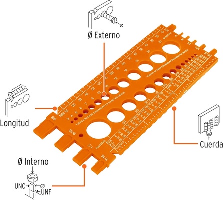 Regleta Calibradora de Tuercas y Tornillos 22cm
